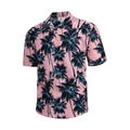 Men's pink Hawaiian short sleeve shirt with navy palm tree print in relaxed fit - S / Coconut Tree Pink