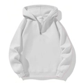 White oversized half-zip hoodie for women with minimalist loose fit and ribbed cuffs - M / White