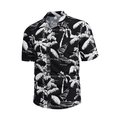 Men's summer Hawaiian shirt with black and white tropical palm tree and sailboat prints - S / Coconut Tree Black