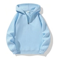 Light blue quarter-zip hoodie with long sleeves and ribbed cuffs in casual style - M / Light Blue