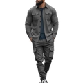 Détails de la veste cargo grise pour homme et du pantalon avec grandes poches utilitaires - S / gris foncé