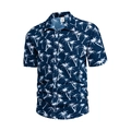 Men's short sleeve Hawaiian shirt with white coconut tree print on navy blue, size XL - S / Coconut Tree Blue