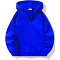 Bright blue half-zip hooded sweatshirt with ribbed cuffs and fleece texture - M / Blue