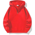 Bright red American style loose zip-up hoodie with premium metal zipper detail - M / Red