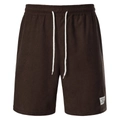 Detail of dark brown corduroy texture and adjustable white drawstring on casual shorts - Coffee