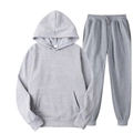 Flat lay of grey fleece hoodie and joggers set with drawstring and kangaroo pocket - Light Gray