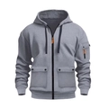 Felpa grigia con cappuccio e zip da uomo con design multi-tasche e coulisse a contrasto - M / Grigio chiaro