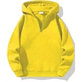 Oversized bright yellow half-zip hoodie with dropped shoulders and ribbed cuffs - 2XL / Yellow
