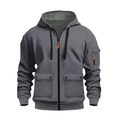 Giacca da uomo grigia con cappuccio, design multitasche e dettagli con zip arancione - M / grigio scuro