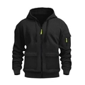 Giacca cargo da uomo con cappuccio nera, zip verde neon e tasche multiple utility - M / Nero
