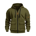 Felpa tattica verde oliva da uomo con cappuccio, multitasche e dettaglio zip arancione - M / Verde Militare
