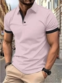 Detail of pink men's polo shirt with black contrast trim on collar and sleeves - S / G32P421