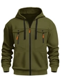 Détail du sweat à capuche vert armée avec poches poitrine et fermetures éclair orange vif - S / Vert Armée/Fermeture Éclair Orange