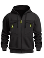 Veste à capuche noire pour homme avec accents vert fluo et poches poitrine - M / Noir Avec Fermeture Éclair Vert Fluorescent