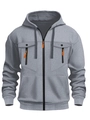 Sweat à capuche zippé gris pour homme avec poches et détails contrastés orange - S / Gris Clair/Fermeture Éclair Orange