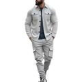 Détails de l'ensemble veste tactique en polaire grise pour homme avec poches cargo - S / Gris clair