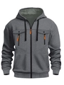 Veste à capuche grise pour homme avec fermetures éclair orange et poches poitrine - S / Gris Foncé/Fermeture Éclair Orange