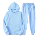 Men's light blue casual hooded tracksuit set with kangaroo pocket and drawstring pants - Light Blue