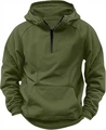 Olive green men's tactical hoodie featuring a half-zip neckline and large kangaroo pocket - M / Army Green