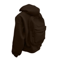 Detail view of the functional integrated backpack on a dark coffee hooded sweatshirt - S / Coffee