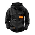 Men's tactical black zip-up hoodie with Spain flag patch and multi-pocket utility design - S / Black