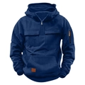 Kids vintage navy blue half-zip hoodie with multiple functional pockets and ribbed cuffs - 120 / Navy Blue