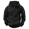 Kids vintage black distressed half-zip hoodie with utility pockets and orange zippers - 120 / Black