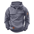 Kids vintage navy blue hooded sweatshirt with tactical pockets and front zipper closure - 120 / Dark Gray