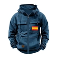 Detail of dark blue hoodie with double chest flap pockets and Spanish flag embroidery - S / Sapphire Blue