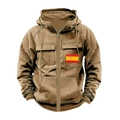 Men's khaki tactical zip-up hoodie with Spanish flag patch and multiple pockets - S / Khaki