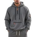 Detail view of dark grey hoodie with bright orange contrast zippers and knit texture - M / Tops / Dark Gray