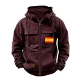 Men's deep red hooded jacket with Spanish flag chest pocket and tactical cargo design - S / Burgundy