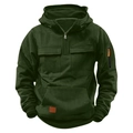 Army green kids hoodie with utility cargo pockets and sleeve zip detail - 120 / Army Green