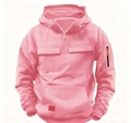 Detail of pink half-zip hoodie with cargo pockets and warm fleece texture - 120 / Pink