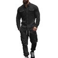 Ensemble deux pièces veste tactique d'extérieur en polaire lourde et pantalon cargo noir - S / Noir