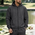 Detail of dark grey zip-up hoodie and joggers set with ribbed cuffs and kangaroo pockets - S / Set / Dark Gray