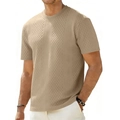 Detaillierte Nahaufnahme des Herren-T-Shirts mit runder Halslinie und 3D-Diamant-Struktur - S / Khaki