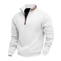 Detail van wit sweatshirt met kwartrits, gestreepte opstaande kraag en geribde boorden - S / Tops / Wit