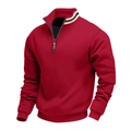 Detail van bordeauxrood herensweatshirt met gestreepte opstaande kraag en geribbelde boorden - S / Tops / Rood