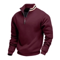Detailopname van een bordeauxrode sweatshirt met kwartritssluiting en gestreepte kraag - S / Tops / Bordeauxrood