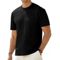 Herren T-Shirt in Schwarz mit Jacquard-Textur, Rundhalsausschnitt und hochwertigem Strick - S / Schwarz