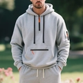 Men's heavy fleece grey tracksuit with half-zip hoodie and multi-pocket jogger pants - M / Tops / Light Gray