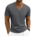 Men's breathable V-neck short sleeve T-shirt in slim fit dark grey stretch fabric - S / Dark Gray