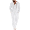Zweiteiliges Herren-Set aus weißem Leinen mit Kapuzenhemd und passender langer Hose - Weiß