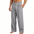 Detail der grauen Herren-Leinenhose mit weitem Bein und einzigartigen Taillenknöpfen - Dunkelgrau