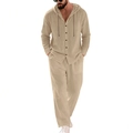 Herren Leinen-Set mit Kapuzenhemd und Hose in Beige für entspannten Strand-Look - Hellbeige