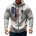 Felpa con cappuccio e zip grigio chiaro da uomo con stampa bandiera USA e dettagli arancio - Taglia M / Grigio Stampa Bandiera USA
