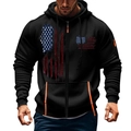 Felpa con cappuccio nera da uomo con stampa bandiera e dettagli zip arancioni - Taglia M / Stampa Bandiera USA Nera