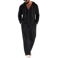 Herren Leinen-Set mit schwarzem Kapuzenhemd und passender langer Freizeithose - Schwarz