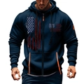 Felpa con cappuccio blu navy da uomo con stampa bandiera e dettagli arancio a contrasto - Taglia M / Stampa Bandiera USA Blu
